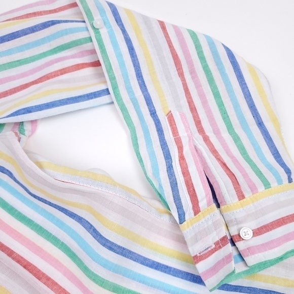 New Lands' End White Striped Cotton Linen Top S - Picture 14 of 16